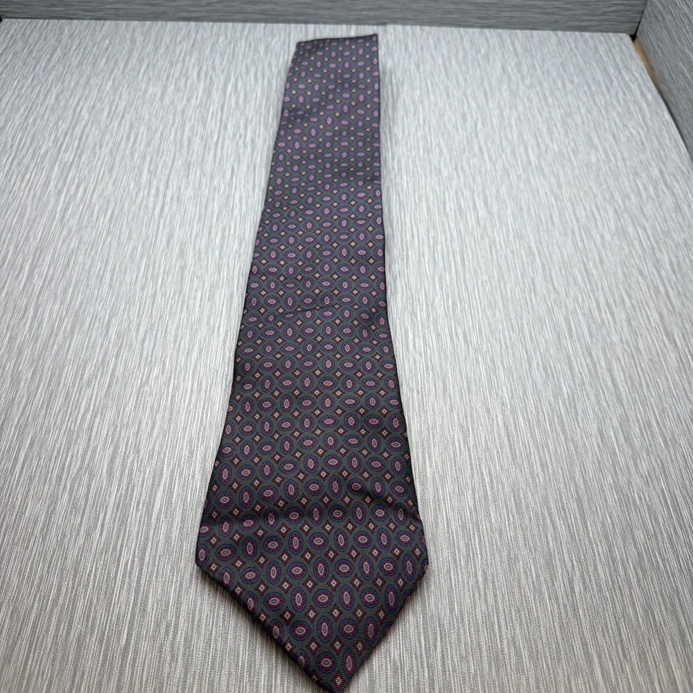 Harvard Coop Silk Tie Mens Gray Geometric Necktie Classic Preppy Ivy League